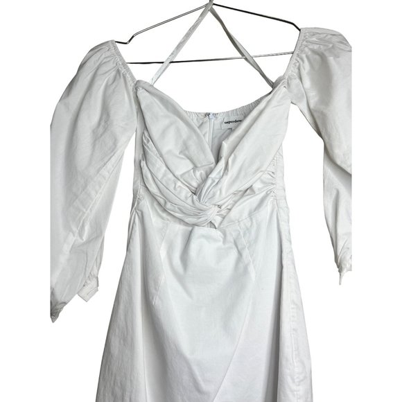 Superdown Dress Winebs XXS White Flynn Ruched Sleeve Mini Short Off The Shoulder - Picture 3 of 7